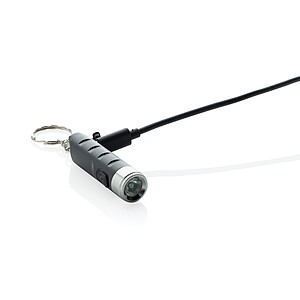 Klíčenka s USB dobíjitelnou svítilnou Globix z RCS plastu, černá