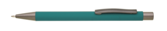 Kovová propiska s pogumovaným povrchem, tyrkysová - propisky s potiskem
