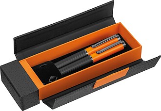 Kovová psací sada propisky a rolleru, oranžová - propisky s potiskem