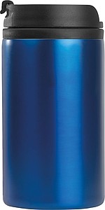 Kovový cestovní hrnek s víčkem, uvnitř plastový, objem 250ml, modrý - termohrnek s vlastním potiskem