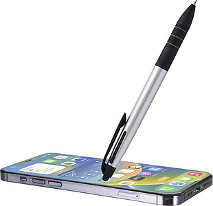 Kuličkové pero z recyklovaného RCS se 3 náplněmi a stylusem, stříbrná