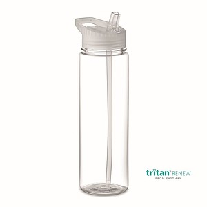 Láhev na pití s brčkem, 650ml, Tritan Renew, transparentní - ekologické reklamní předměty