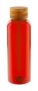 Láhev na pití z RPET s bambusovým víčkem, 500ml, červená