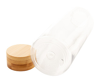 Láhev na pití z RPET s bambusovým víčkem, 500ml, transparentní