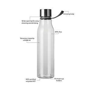 Lahev na vodu 800ml z recyklovaného plastu, transparentní