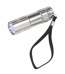 LED svítilna, 9 LED, kov, stříbrná
