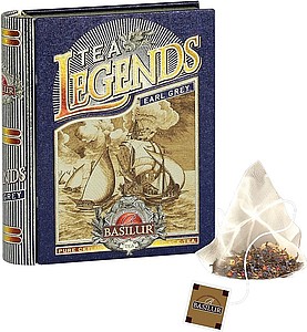 LEGETA Černé porcované čaje Basilur Legends Earl Grey, plech pyramidové sáčky 5 x 2 g - reklamní předměty