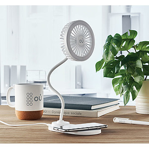 LUISO Stolní ventilátor se 3 nastavitelnými rychlostmi a 10W bezdrátovou nabíječkou