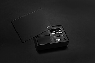 Luxusní dárková sada Swiss Peak s termohrnkem, černá - propisky s potiskem