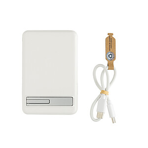 Magnetická powerbanka 5000mAh 5W z RCS plastu a bambusu, bílá - reklamní předměty