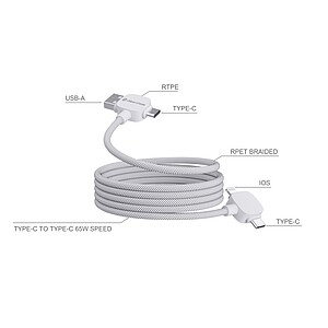 Magnetický kabel Urban Vitamin Stockton 65W z rec. TPE/PET, bílá