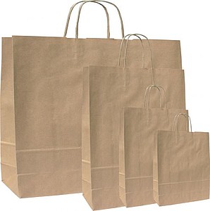 MONKA 23 Papírová taška 23 × 10 × 32 cm, kroucená držadla, hnědá - ekologické reklamní předměty