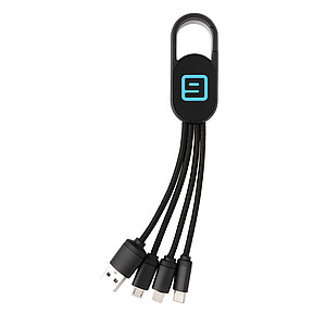 Nabíjecí kabel 4 v 1 s karabinou, černá - reklamní předměty