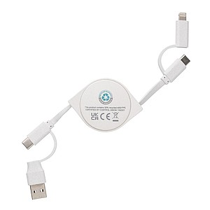 Nabíjecí kabel 6 v 1 z RCS recyklovaného plastu a TPE, bílý