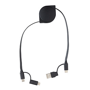 Nabíjecí kabel 6 v 1 z RCS recyklovaného plastu a TPE, černá