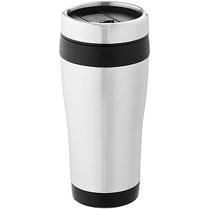 Nerezový hrnek s plastovým vnitřkem, objem 470 ml, stříbrná/černá - termohrnek s vlastním potiskem