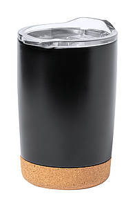 Nerezový termohrnek 380ml s korkovým dnem, černý - termohrnek s vlastním potiskem