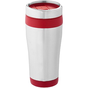 Nerezový termohrnek, 410ml, stříbrný s červeným pruhem - reklamní předměty