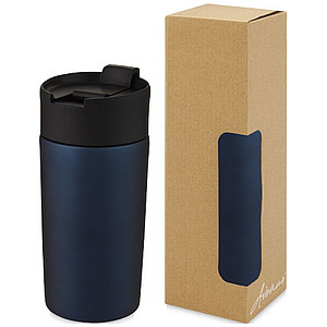 Nerezový termohrnek s měděnou izolací 330ml, s plastovým víčkem, modrý - reklamní předměty