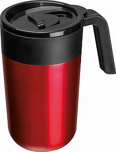 Nerezový termohrnek s plastovým víčkem a uchem, 400ml, červený