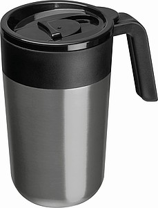Nerezový termohrnek s plastovým víčkem a uchem, 400ml, šedý