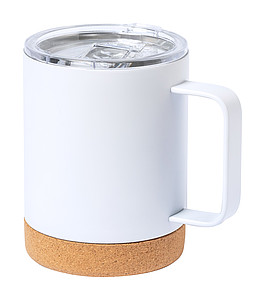 Nerezový termohrnek s víčkem a korkovým dnem, 330ml, bílý - termohrnek s vlastním potiskem