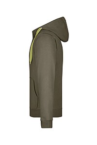 Pánská mikina James & Nicholson Doubleface, vojenská zelená/limetková, velikost L