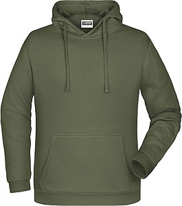 Pánská mikina s kapucí James Nicholson sweat hoodie men, tmavá zelená vojenská, vel. S