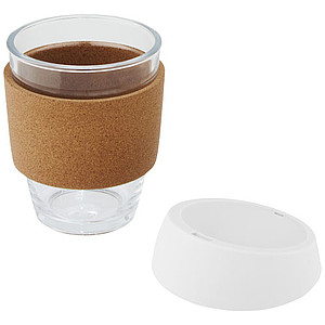 PELAR Skleněný hrnek s korkovým rukávem, 360 ml, bílá
