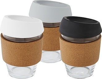 PELAR Skleněný hrnek s korkovým rukávem, 360 ml, bílá