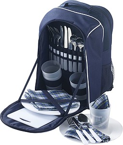Pikniková taška s plastovým nádobím, pro 4 osoby, 25 kusů, modrá