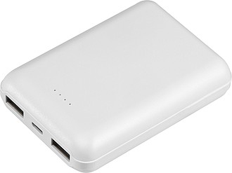 Plastová powerbanka s kapacitou 10 000 mAh, bílá - reklamní předměty