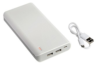 Plastová powerbanka s kapacitou 20 000 mAh, bílá - reklamní předměty