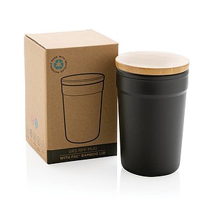 Plastový hrnek s bambusovým víčkem, 300ml, černý