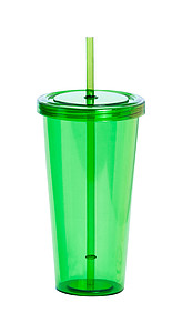 Plastový kelímek na pití s víčkem a brčkem, 750ml, transparentní zelený