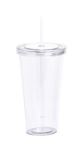 Plastový kelímek na pití s víčkem a brčkem, 750ml, transparentní - kelímky s potiskem