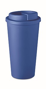 Pohárek s dvojitou stěnou a víčkem, objem 457ml, královská modrá - kelímky s potiskem