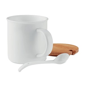 Porcelánový hrnek se lžičkou a bambusovým víčkem 380ml