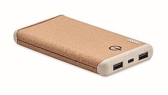Powerbank 10000mAh s bezdrátovou nabíječkou a korkovým povrchem - reklamní předměty
