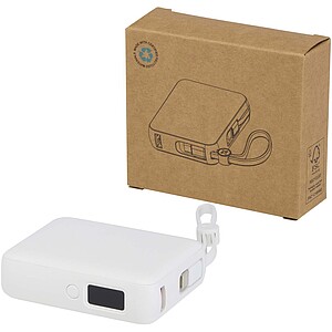 Powerbanka 10 000 mAh 35W pro tablet s integrovaným kabelem typu C – vyrobeno z recyklovaného plastu, bílá - reklamní předměty