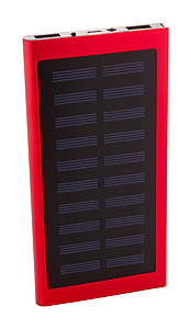Powerbanka 4000mAh se solárním dobíjením, tělo z recyklovaného hliníku, červená