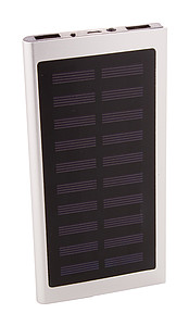Powerbanka 4000mAh se solárním dobíjením, tělo z recyklovaného hliníku, stříbrná - ekologické reklamní předměty