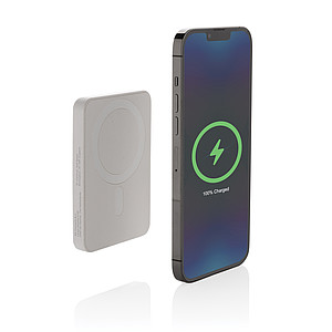 Powerbanka 5000mAh s magnetem a bezdrátovým nabíjením, bílá