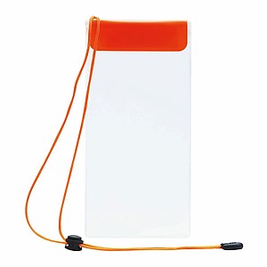 Průhledné voděodolné pouzdro na mobil, oranžová klopa a šňůrka