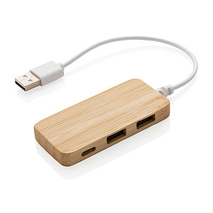 RAMES Bambusový rozbočovač se dvěmi USB A 2.0 a jedním USB C portem - ekologické reklamní předměty