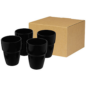 Sada 4 keramických stohovatelných hrnků, 280ml, černá - reklamní hrnky