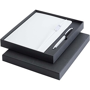 Sada zápisníku A5 s tvrdou obálkou a kuličkovým perem, bílá/černá