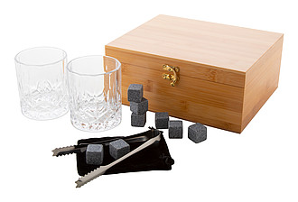 Set na whiskey v bambusové krabici - sklenice s vlastním potiskem