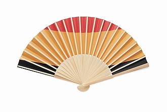 Skládací vějíř, bambus, papír, design vlajky Belgie