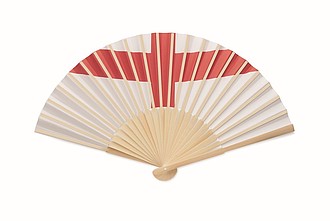 Skládací vějíř, bambus, papír, design vlajky Dánska